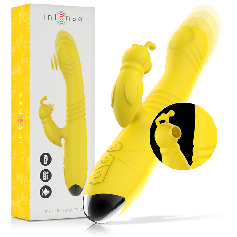 INTENSE - TOKY VIBRADOR MULTIFUNCIÓN RECARGABLE UP  DOWN CON ESTIMULADOR DE CLITORIS AMARILLO - Imagen 2