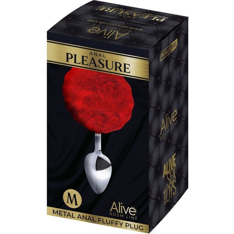 ALIVE - ANAL PLEASURE PLUG LISO METAL POMPON ROJO TALLA M - Imagen 2